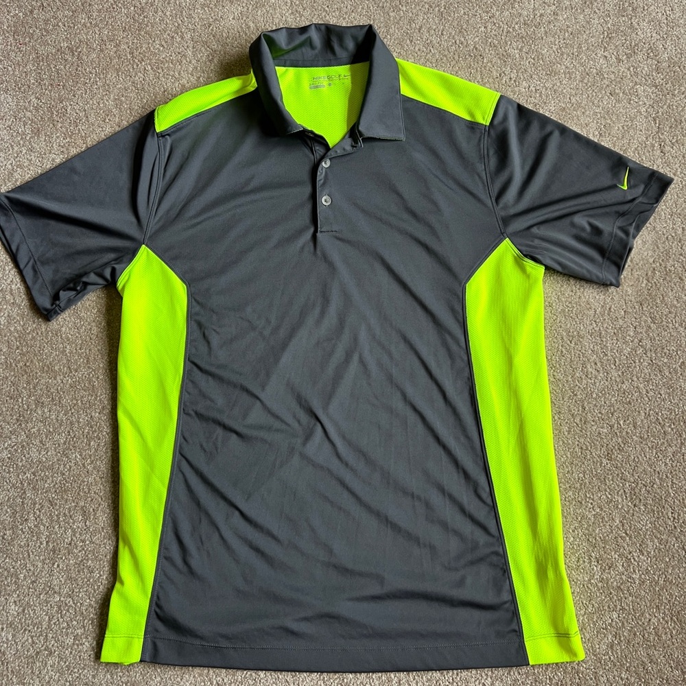 Nike Men's Charcoal and Neon Yellow Polo Shirt